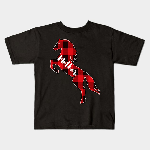 Red Plaid Horse Mother Kids T-Shirt by Bullenbeisser.clothes